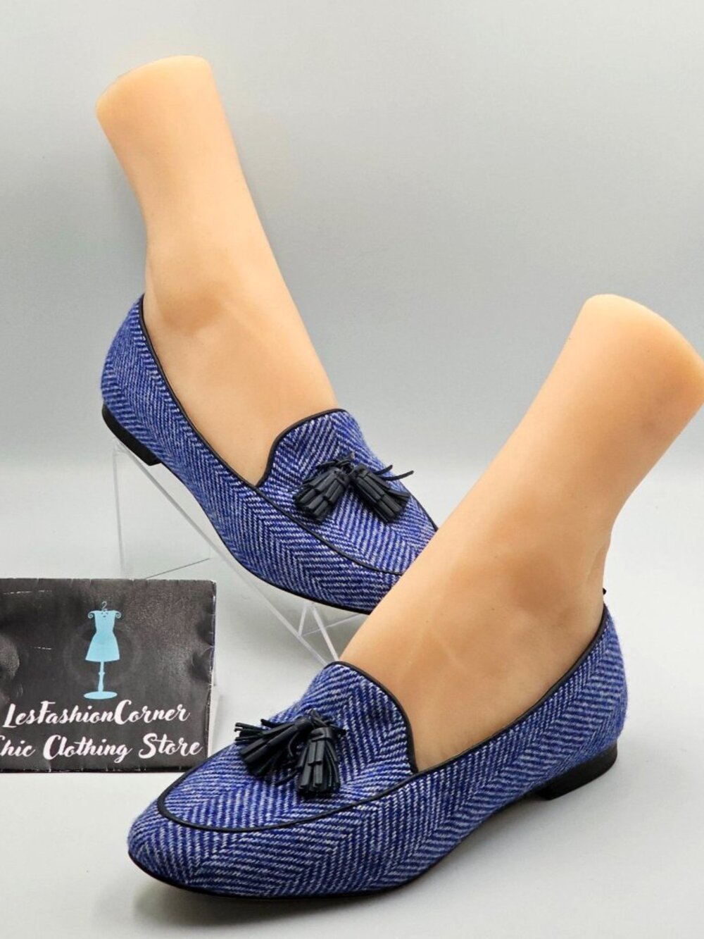 Boden Women’s Blue Ines Herringbone Tassel Loafers Flats Shoes Sz 8 (38.5) 2916 - Picture 6 of 16